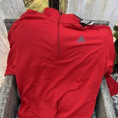 adidas Men’s Red 1/4 Zip Mock Neck Long Sleeve Pullover Top L