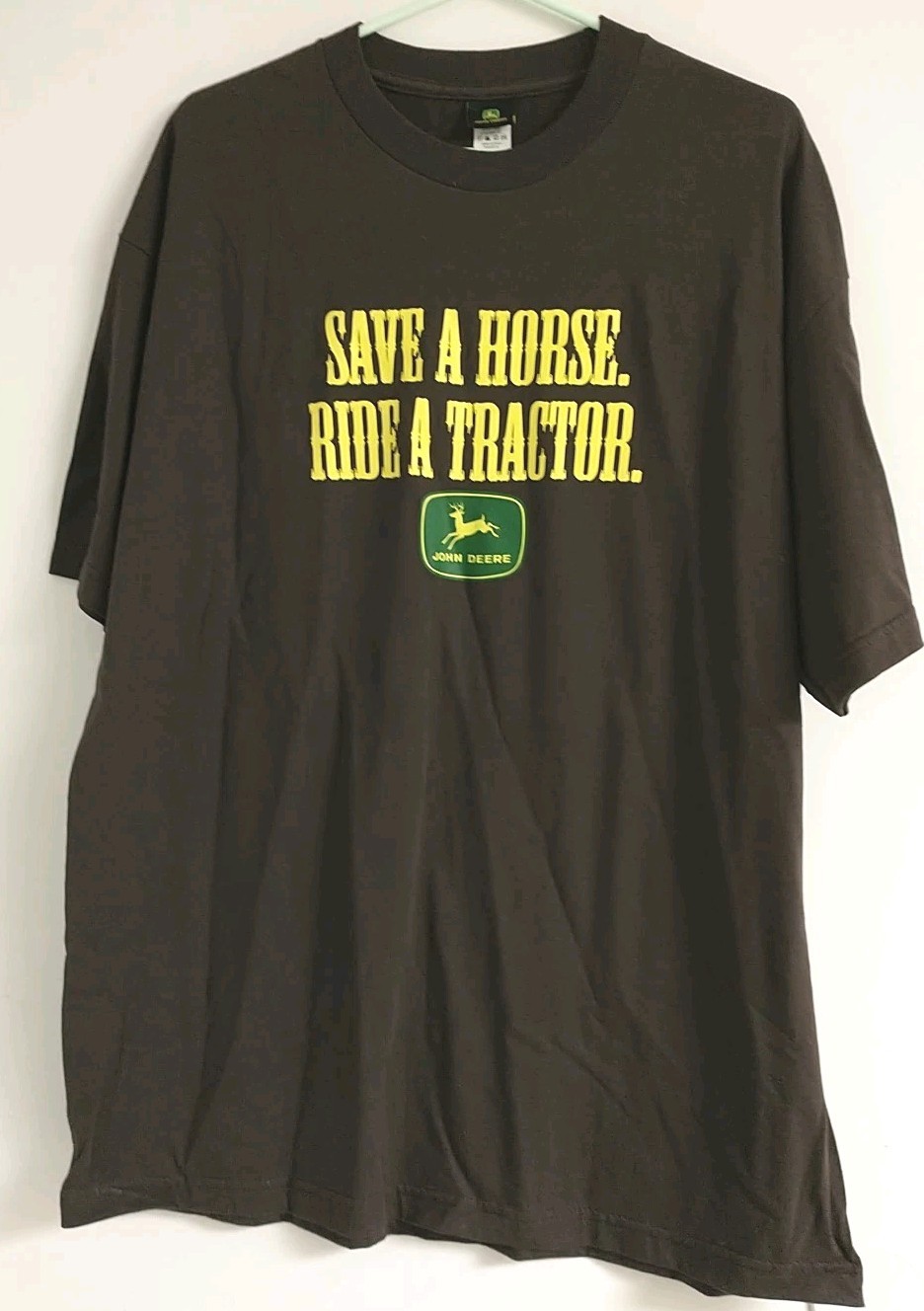 John Deere Shirt Size XL BROWN Short Sleeve Logo Save a Horse Ride A Tractor gallery