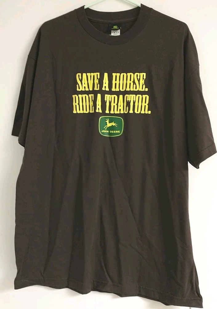 John Deere Shirt Size XL BROWN Short Sleeve Logo Save a Horse Ride A Tractor