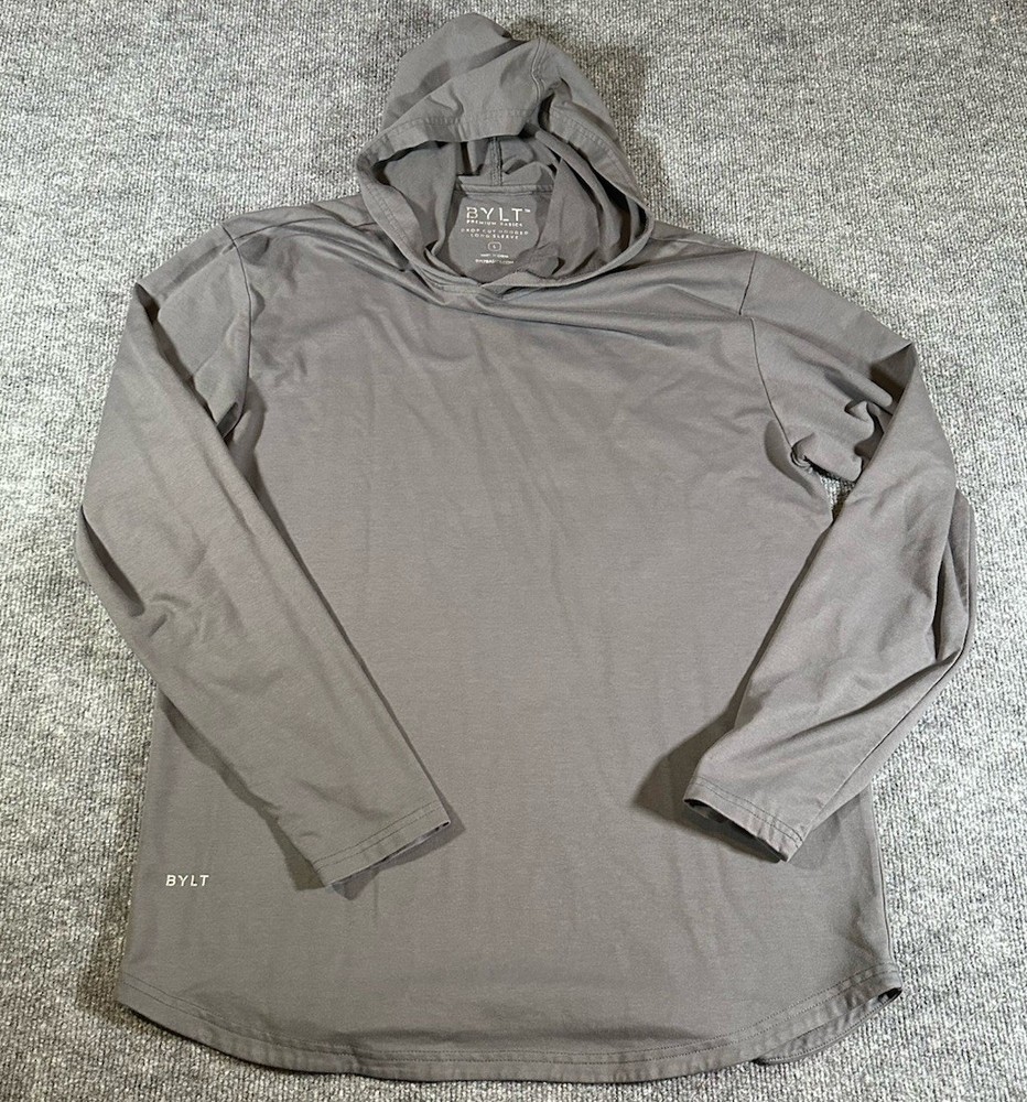 Bylt Premium Basics Men’s Large Grey Drop Cut Hooded Long Sleeve Shirt EUC