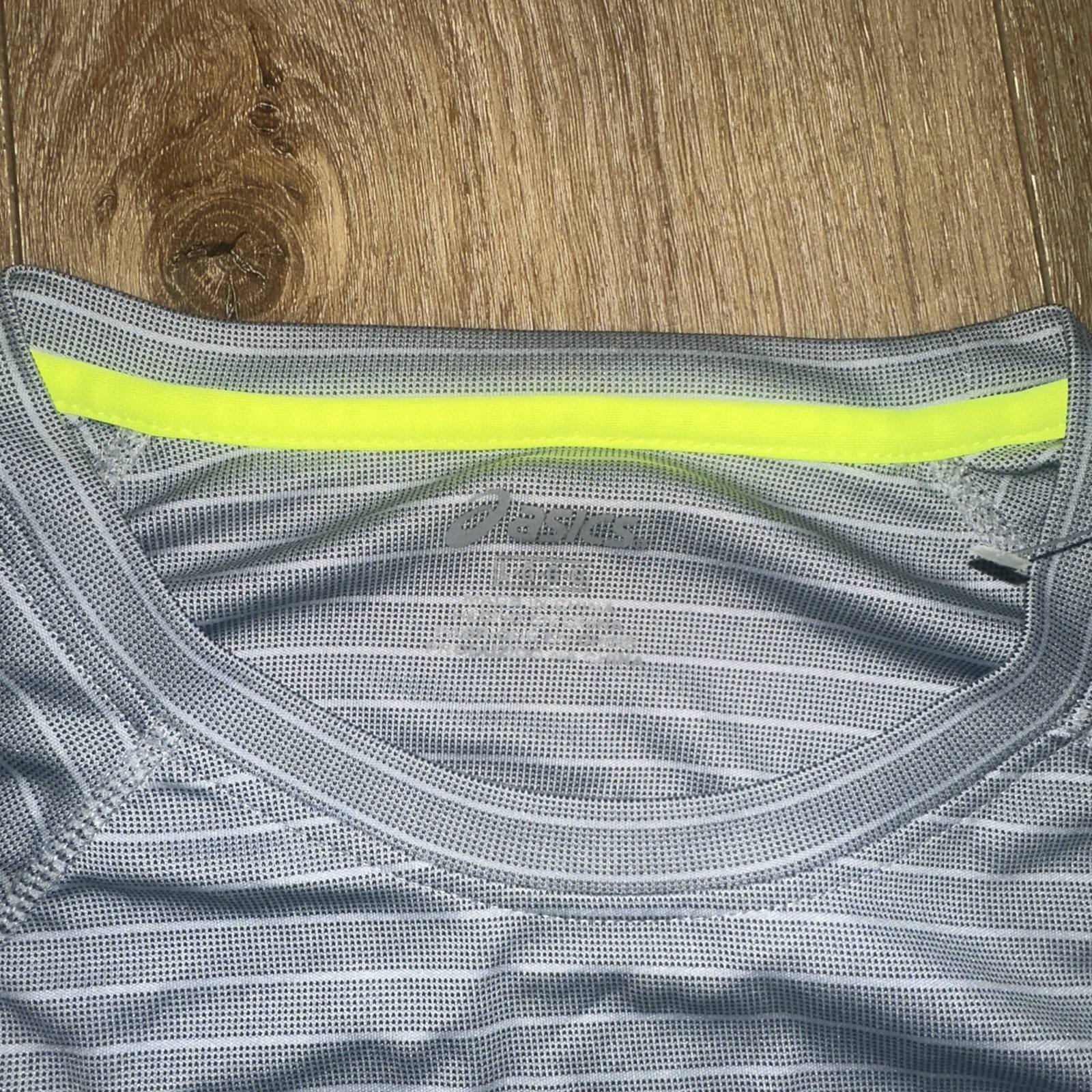 ASICS Men’s Performance Running Shirt Large S/S Grey Stripe Logo Gym gallery