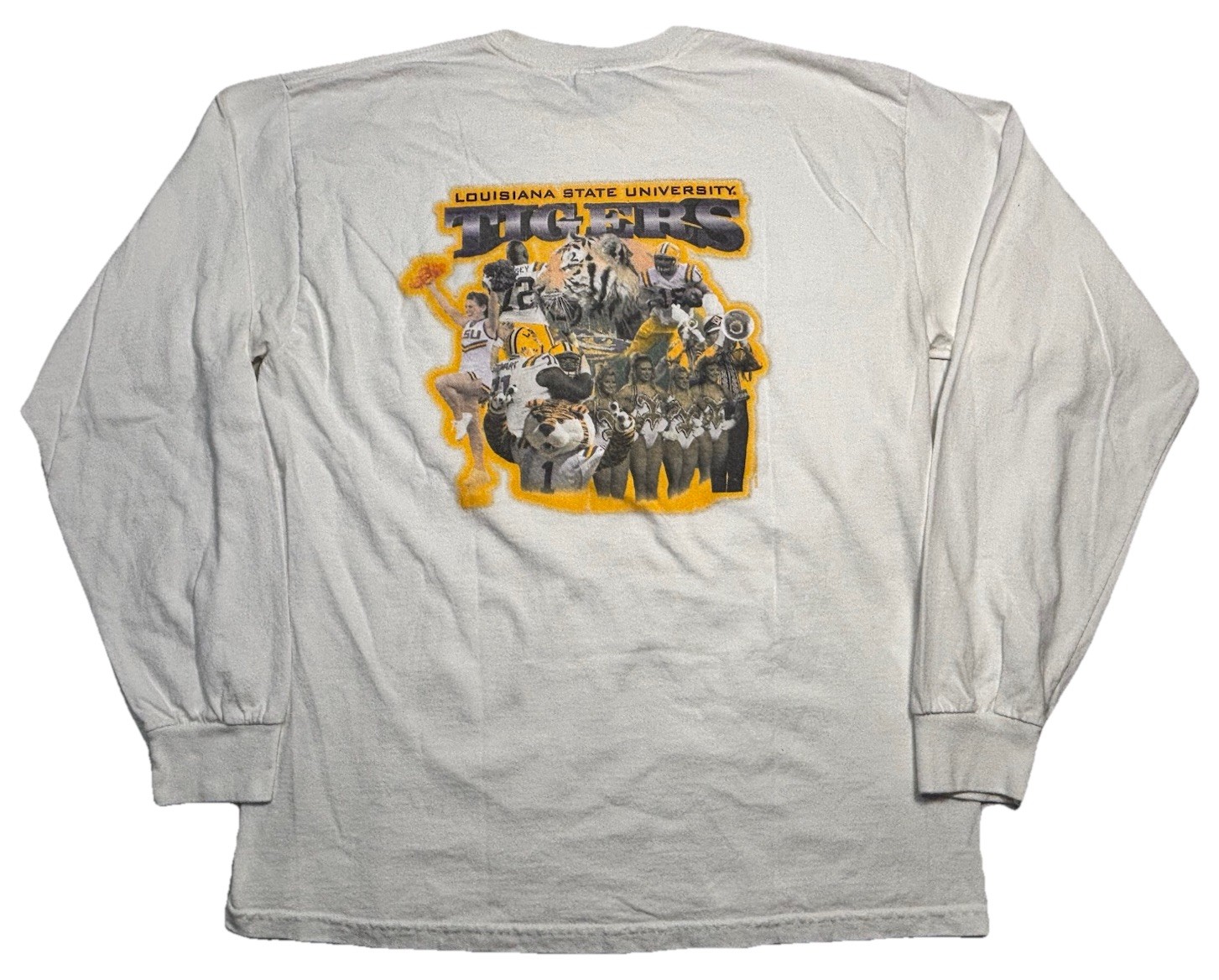 LSU Tigers Long Sleeve T Shirt Large Gildan Ultra Cotton White NCAA Graphic gallery