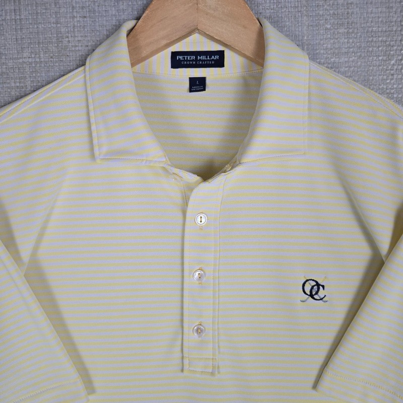 PETER MILLAR Size Large Crown Crafted Polo Shirt Performance Yellow White Golf gallery
