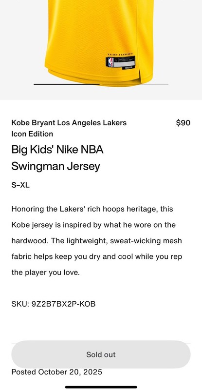 Nike Los Angeles Lakers Swingman KOBE BRYANT #24 authentic Big Kids Jersey Sz L gallery