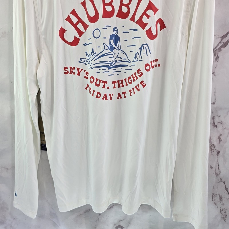 Chubbies Shirt Mens Medium Sun White Ride Wave Skies Out Pullover Rash Guard gallery