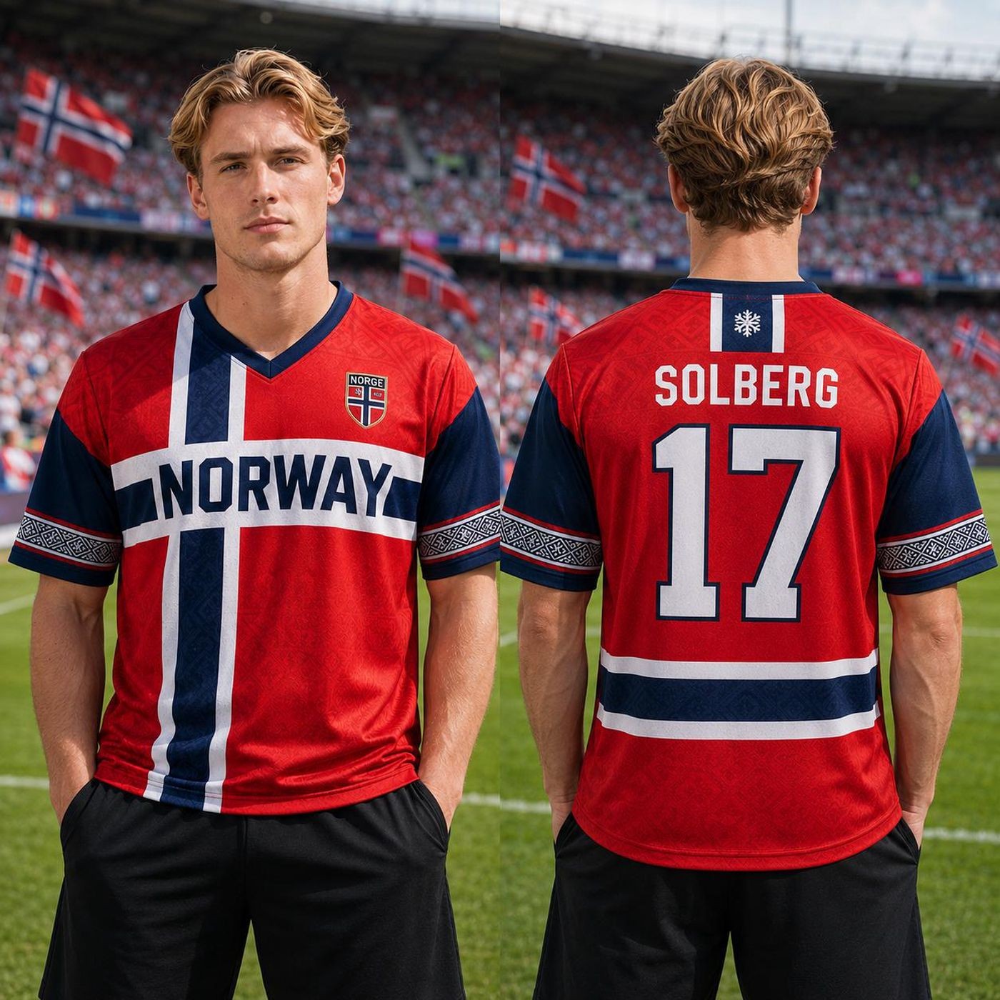 Norway Soccer Jersey, Custom Football Shirt, Red Nordic Flag Jersey, Game Day gallery