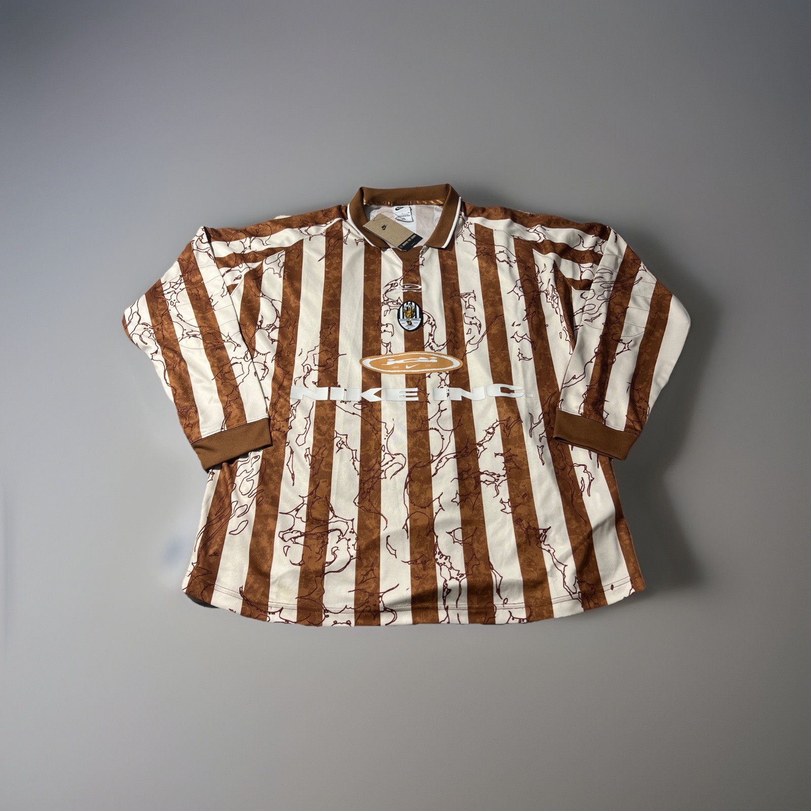 NEW Nike INC Air “Victory” Retro Style Jersey Brown Striped LS Men’s XL gallery