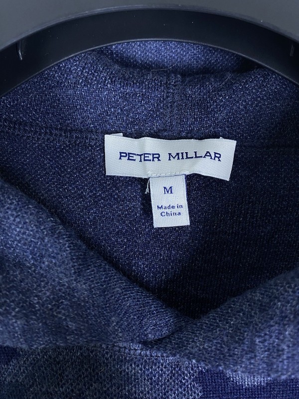 Peter Millar Sweater Mens Medium Blue Camouflage Merino Wool Hoodie Soft NWOT US gallery