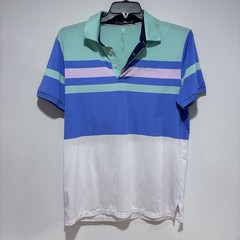 RLX Ralph Lauren Performance Polo Shirt Blue Stripe Wicking Men’s Medium FLAW