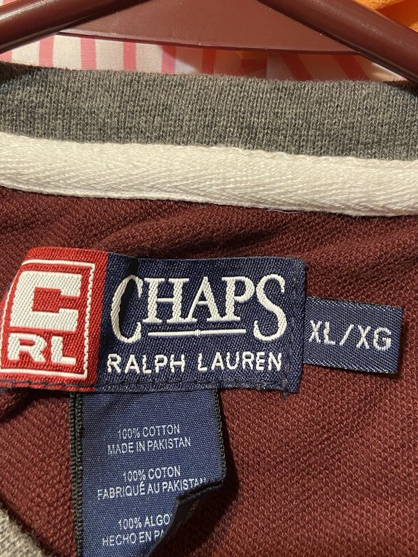 Ralph Lauren Chaps Shirt Mens Large Long Sleeve Pullover Burgundy And Grey gallery