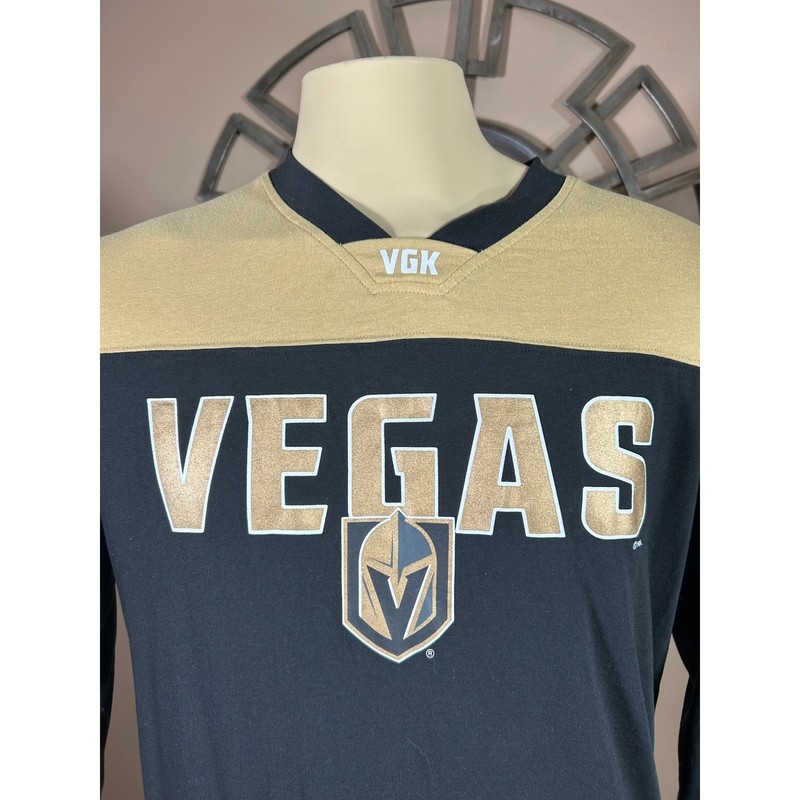 Golden Knights Las Vegas NHL Mens M Long Sleeve Shirt Black Gold VGK Jersey Tee gallery