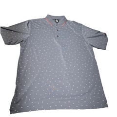 FJ Foot Joy Gray Dots Hawk Country Club Logo Polo Shirt Mens Large Lightweight