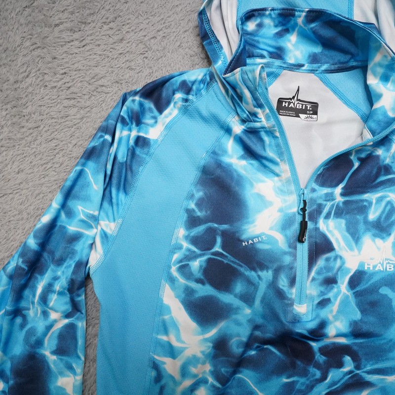 Habit Fishing Shirt Mens S Blue Graphic Water Long Sleeve Hooded Light Sunprotec gallery