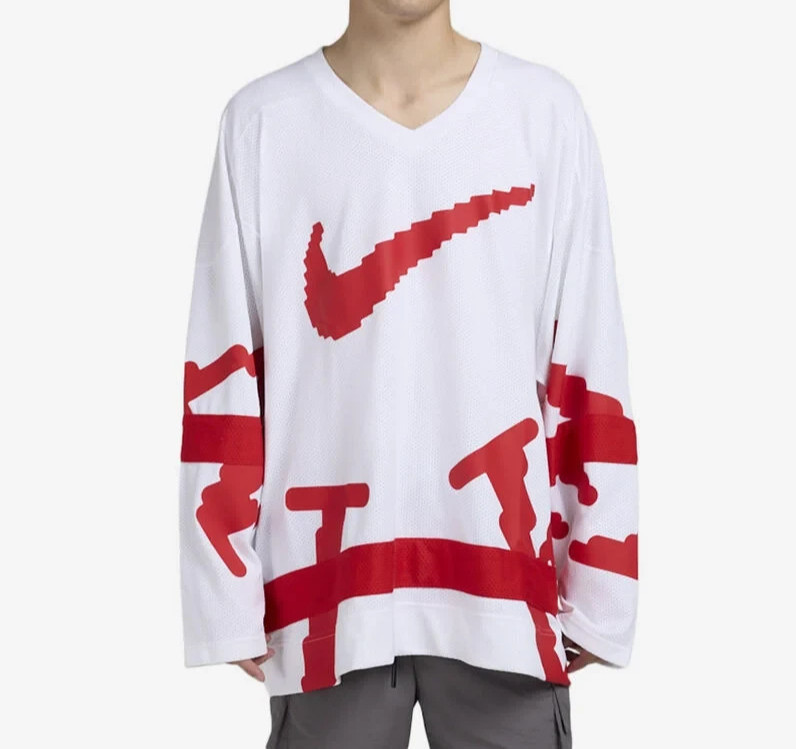 Nike Sportswear Club Varsity Hockey Jersey Size Medium Men White Red HV1137-100 gallery