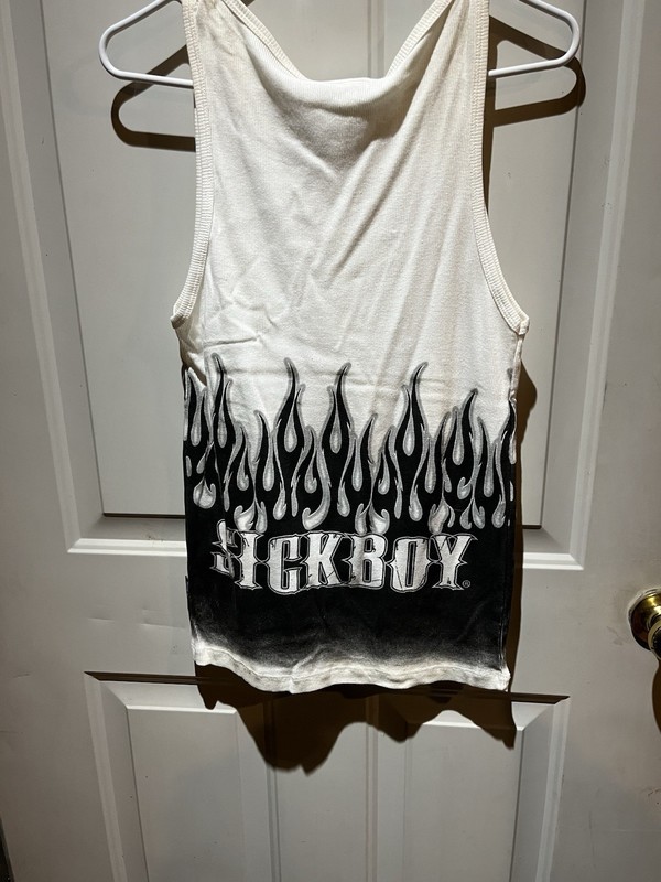 Sick Boy Motorcycles White Black Graphic Flame Tank Top Biker Skull gallery