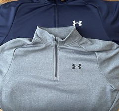 Under Armour Loose Gray & Navy 1/4 Zip Mock Neck Pullover – Men’s XL