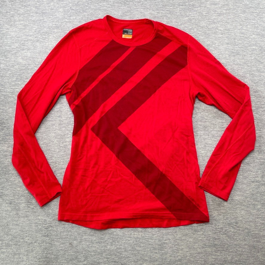 Icebreaker Thermal Shirt Men M Red Oasis Long Sleeve Crew Summit Base Layer FLAW