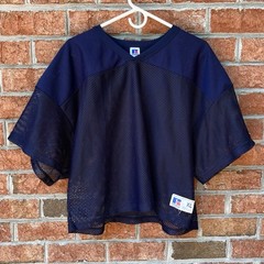 Vintage 80s 90s Russell Football Jersey Blue Mesh USA Made XL Oversized Cropped