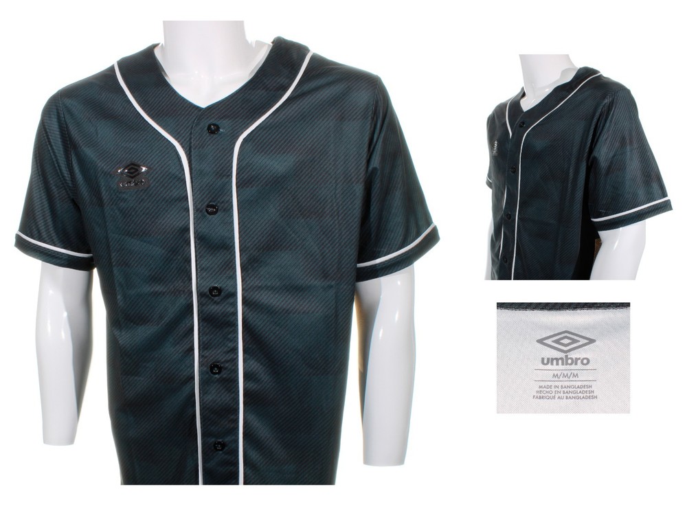 Umbro Men's Relaxed Button Front Baseball Shirt Black - White Short Sleeve Sz M