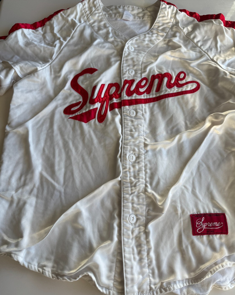 Supreme 1 (One) Satin Jersey Button Up Baseball Black RARE Size XXL WHITE 2XL