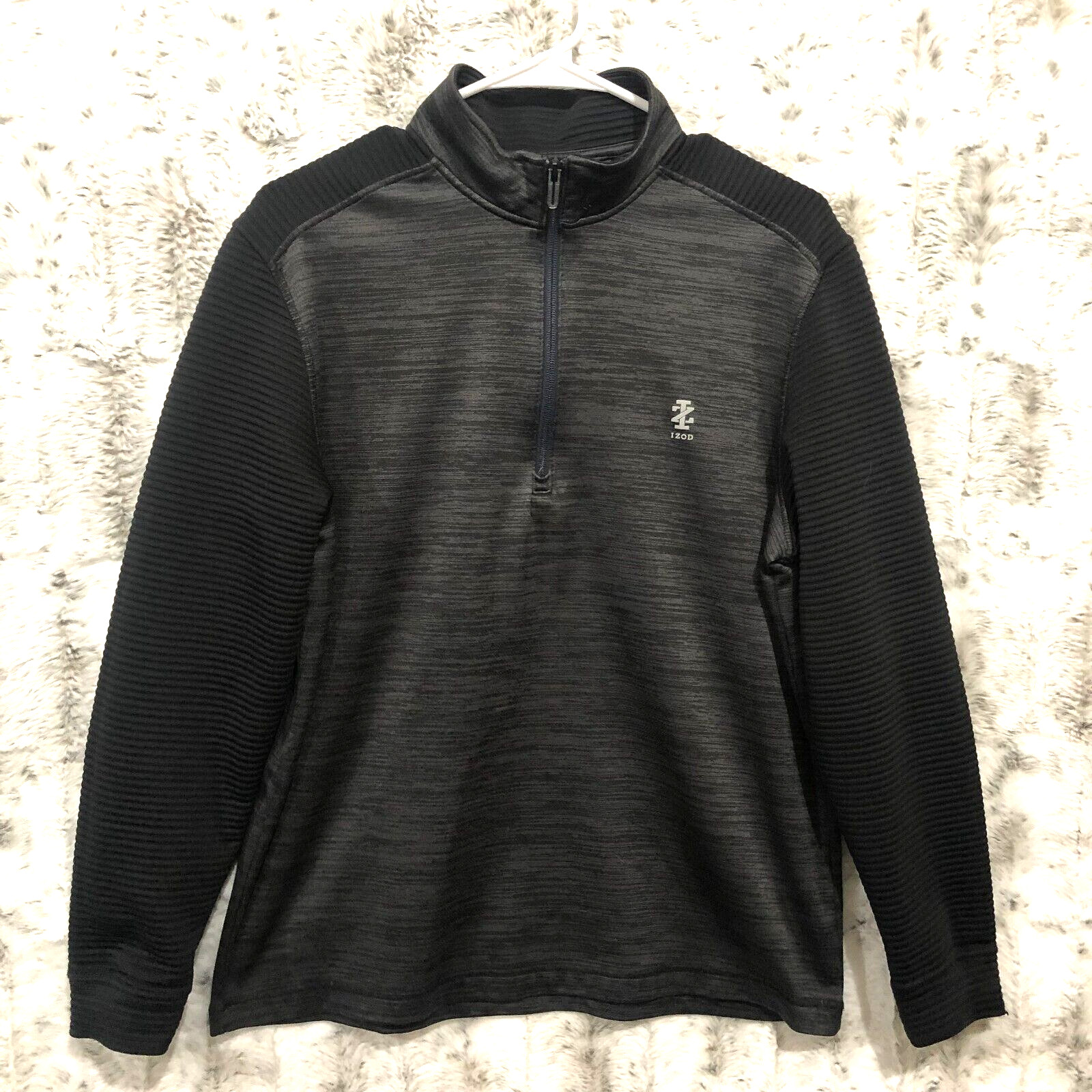 Izod Mens Golf 1/4 Zip Pullover Medium Black Ribbed Stretch Lightweight Classic gallery