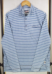 JOHNNIE O Size Medium Mens 1/4 Button Cotton Pullover Lightweight Blue Stripe