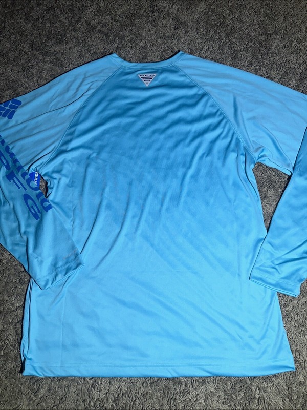Men's Columbia Deep Waves Teal Blue Long Sleeve Sun Tee Shirt Large MSRP $40 gallery
