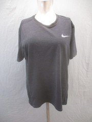 Nike Size L Men Gray Short Sleeve Crew Neck Logo Dri Fit Activewear TShirt 548