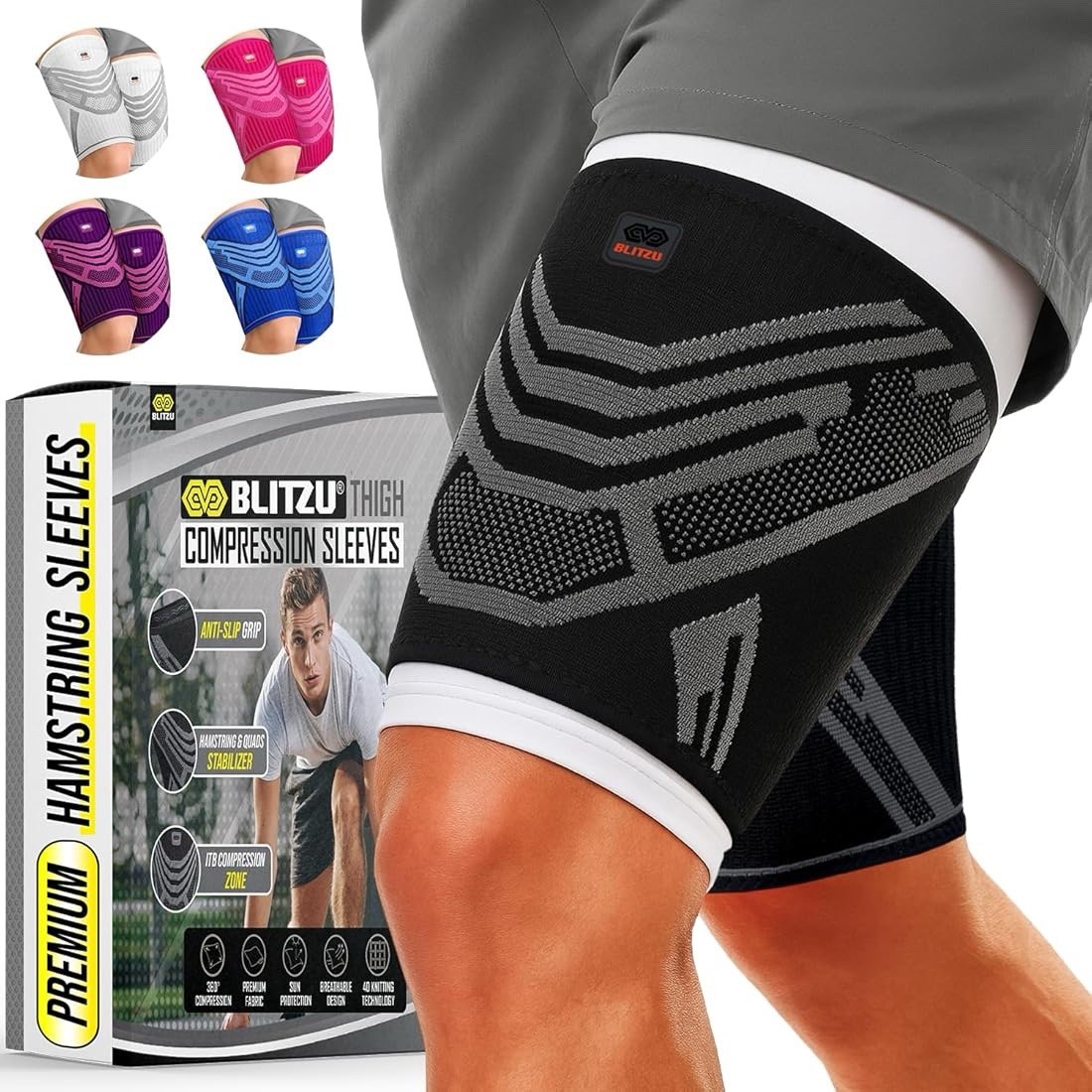 Blitzu Black Hamstring Athletic Compression Sleeve Size Large gallery