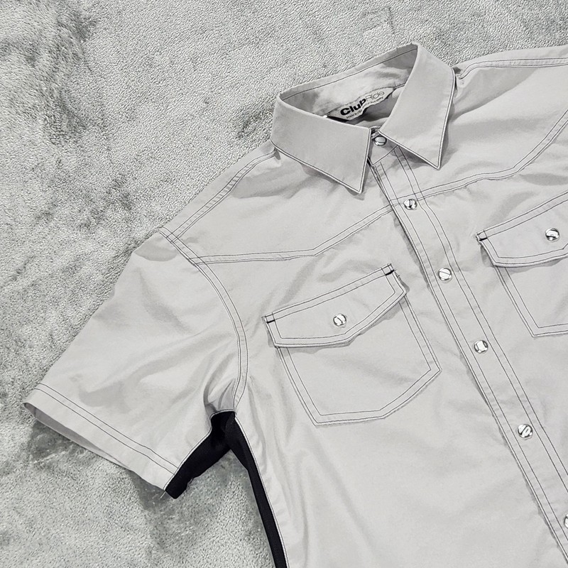 Club Ride Shirt Mens Medium Gray Short Sleeve Cycling Snap Front Performance gallery