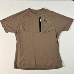 Puma Shirt Men’s Large Brown PUMATECH Zip Chest Pocket Tagless Athletic Tee