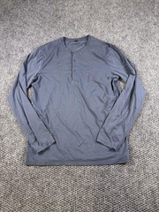Lululemon Shirt Mens Large Blue Long Sleeve Henley Athletic Tee Running Gym