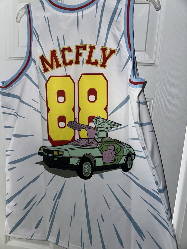 Back to the Future Marty McFly Headgear Embroidered Basketball Jersey. Size L gallery