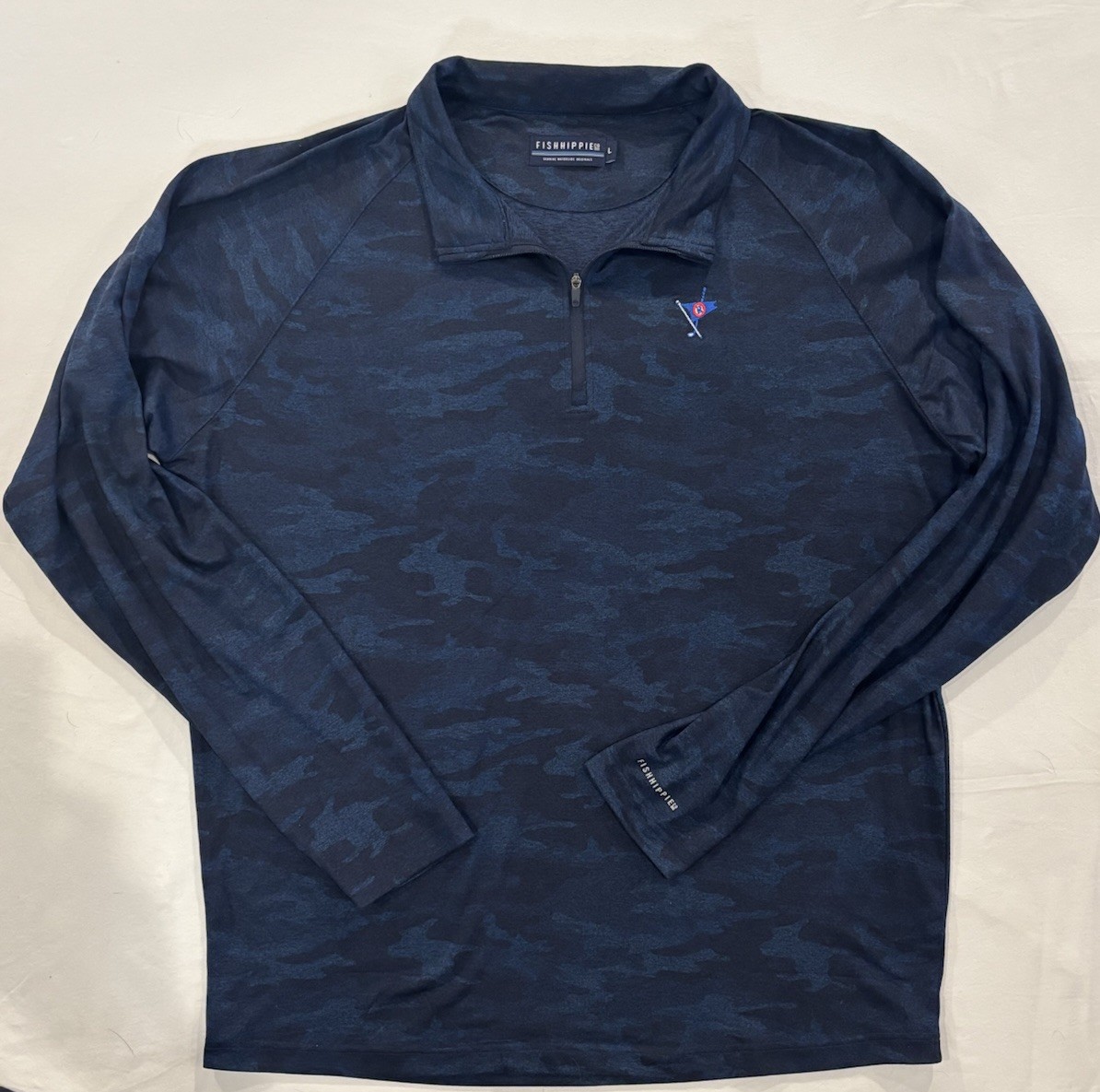 Fish Hippie Co Men’s 1/4 Zip Performance Pullover Large Blue Camo Stretch Golf gallery