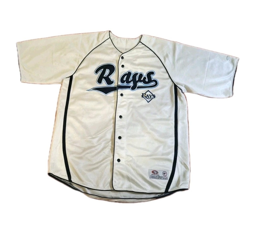 TRUE FAN Series Tampa Bay Rays Jersey L (42-44) White Blue Button Up MLB Vintage