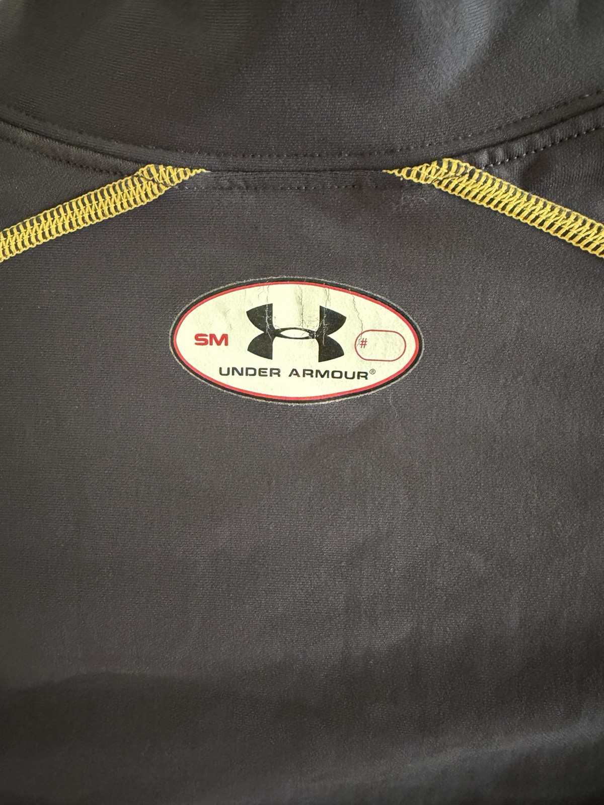 Under Armour Size S Fitted Heat Gear Dark Gray and Orange Long Sleeve Shirt gallery