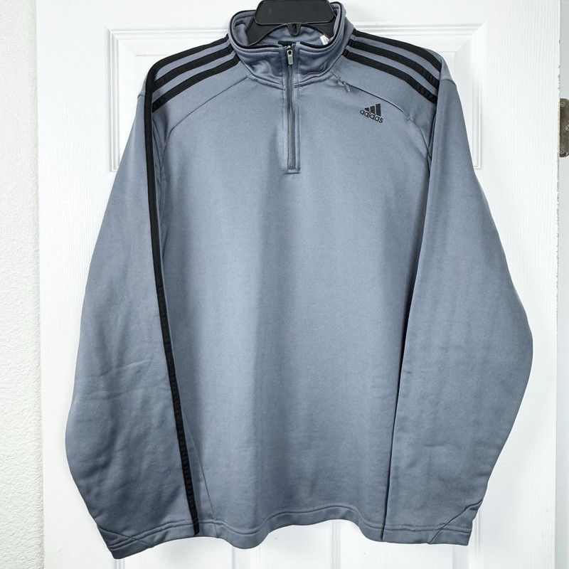 Adidas Men's 1/4 Zip Pullover Medium Gray Black 3-Stripe Zippered Chest Pocket gallery