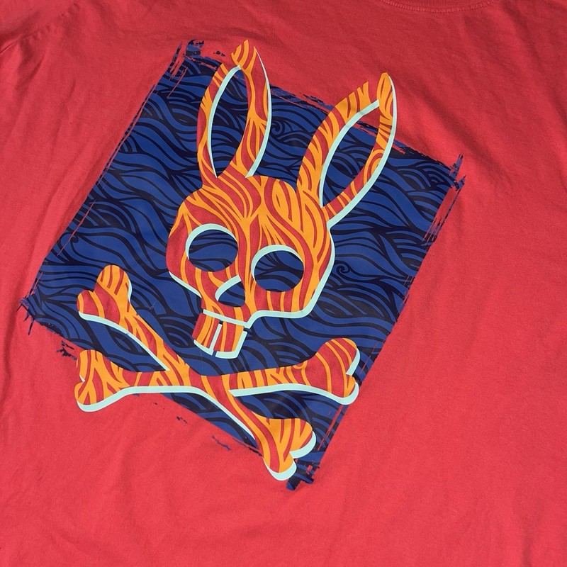 Psycho Bunny Pima Cotton Shirt Short Sleeve Crew Neck Red Graphic Print Mens 2XL gallery