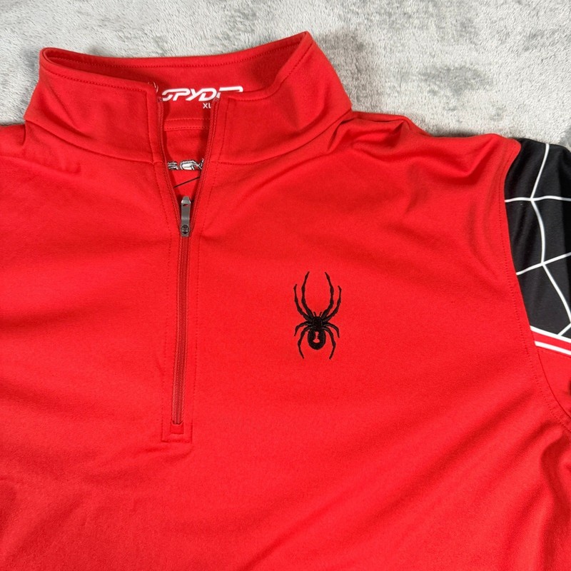 Spyder Mens XL Pullover Red Spiderweb Graphic Performance Quarter Zip Mock Neck gallery