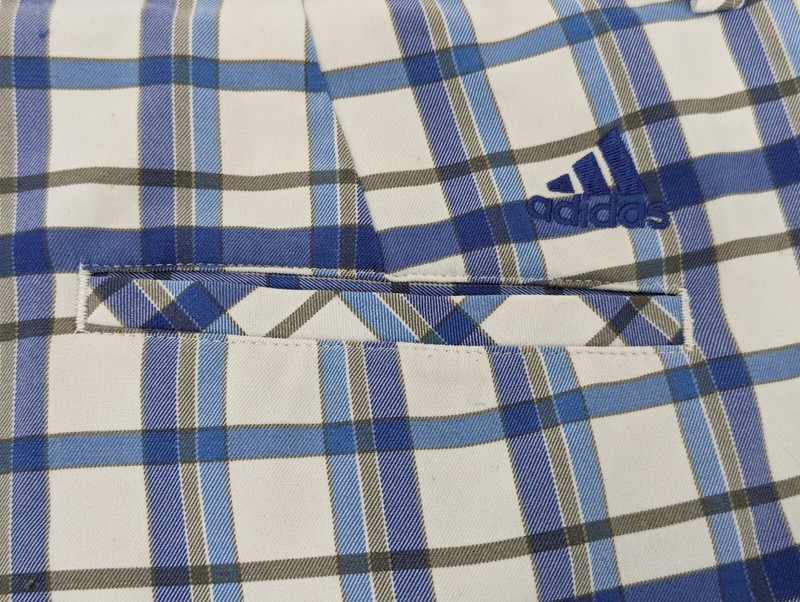 Adidas Men's Performance Stretch Casual Golf Shorts Blue White Plaid Size 36 gallery