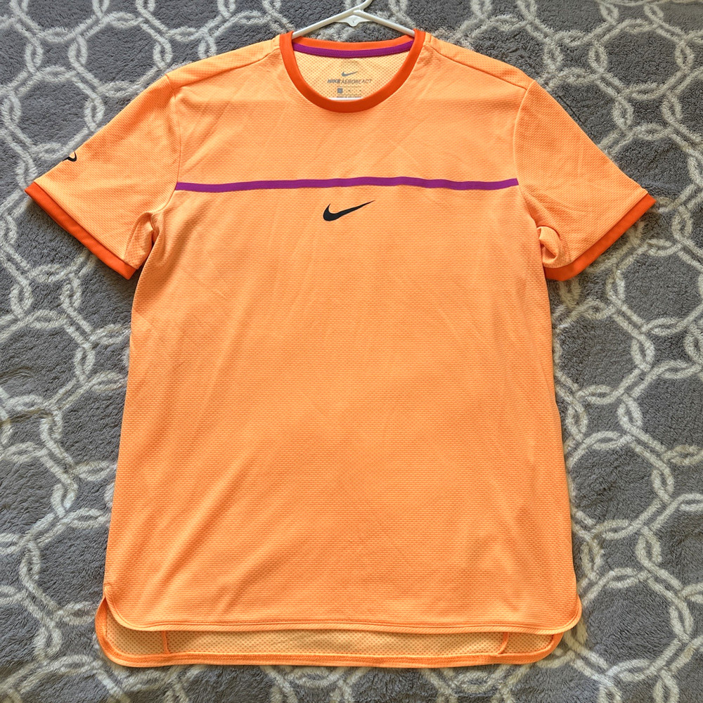Nike Aeroreact Rafa Nadal Tennis Short Sleeve Shirt Sz M Rare Orange