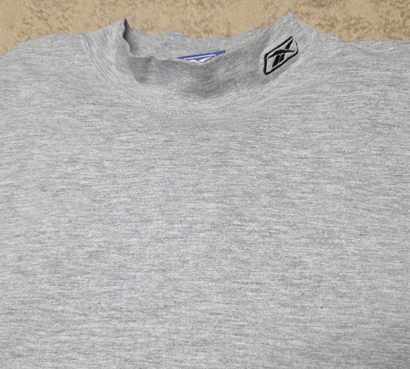 Vintage Reebok Mock Neck Long Sleeve Shirt Mens L Gray Embroidered Logo gallery