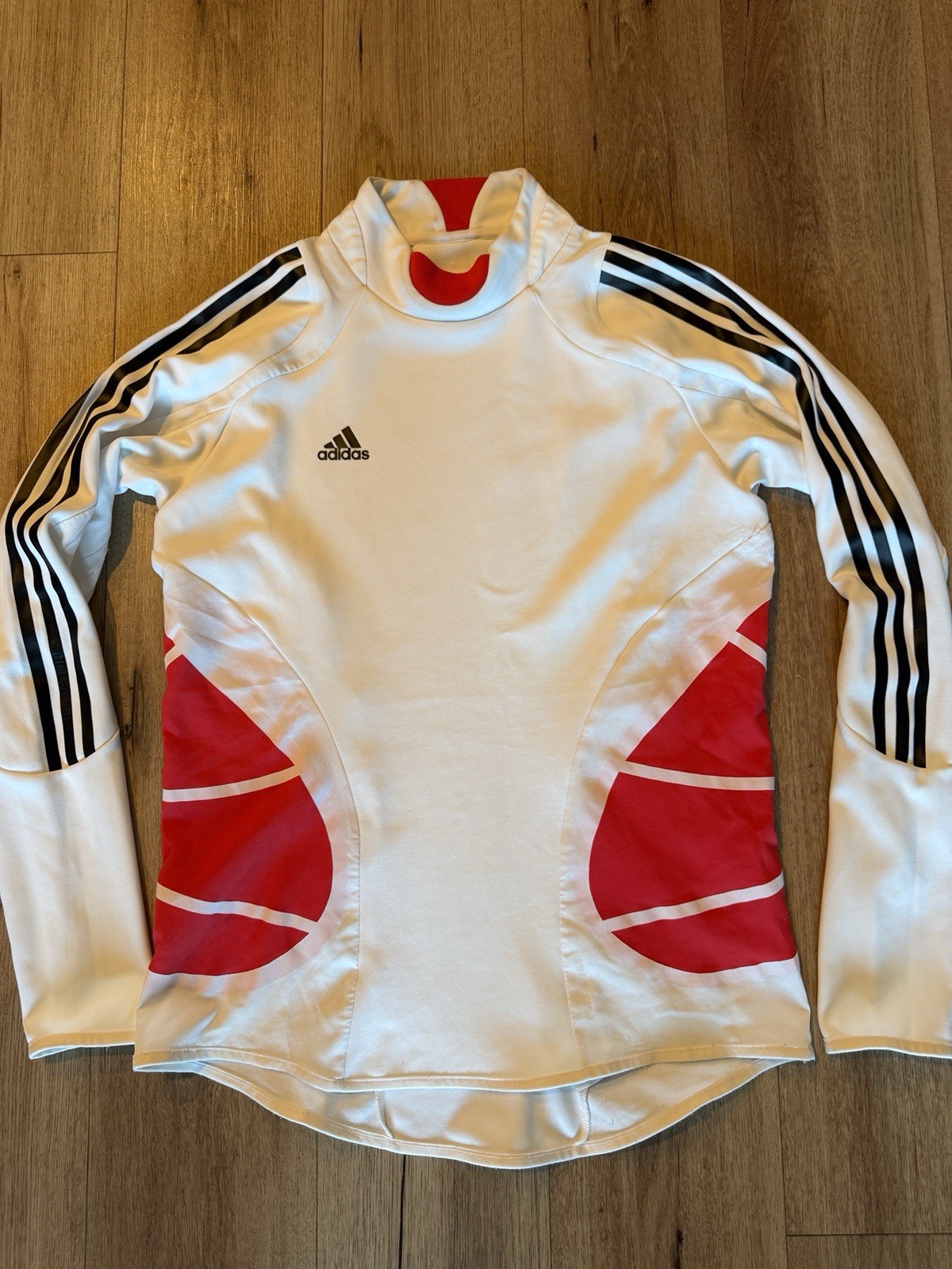 adidas Men's White Red Mock Neck Long Sleeve Activewear Top Size M Polyester gallery