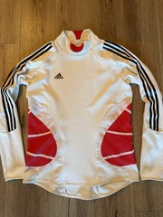 adidas Men’s White Red Mock Neck Long Sleeve Activewear Top Size M Polyester