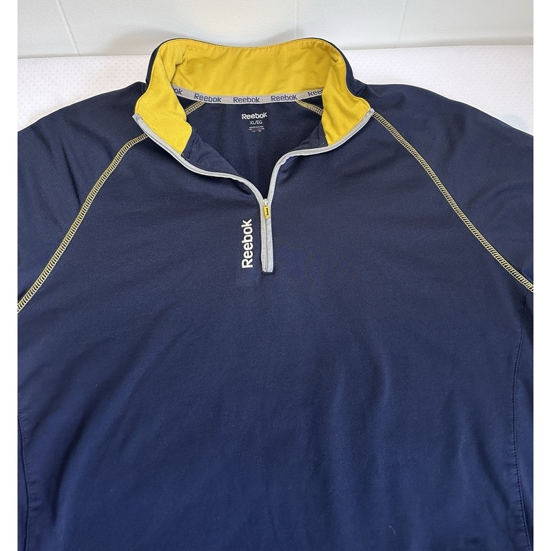 Reebok Pullover XL/EG Long Sleeve Training Top Navy Blue Gold Trim gallery
