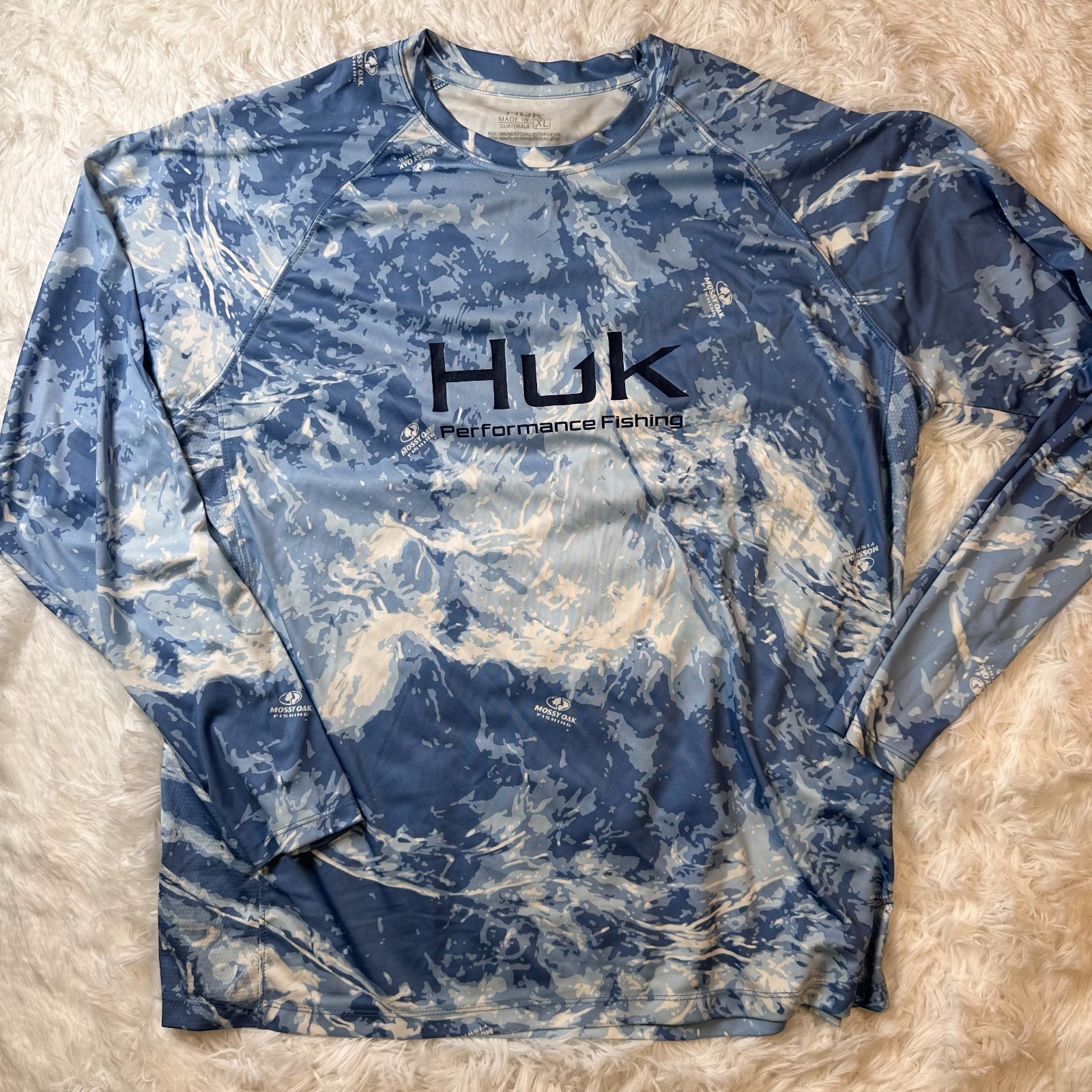 Huk Performance Fishing Shirt Mens XL Blue Mossy Oak Camo Long Sleeve UPF gallery
