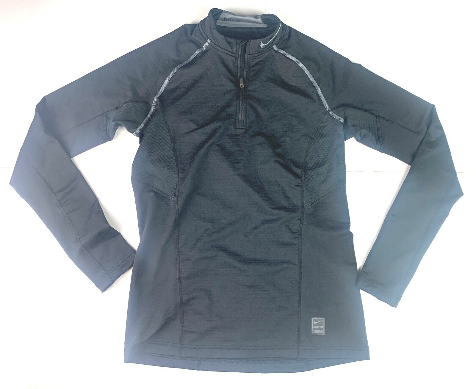 NIKE PRO FITTED 1/4 ZIP LONG SLEEVE RUN PULLOVER EXTRA SLIM FIT MENS M BLACK gallery
