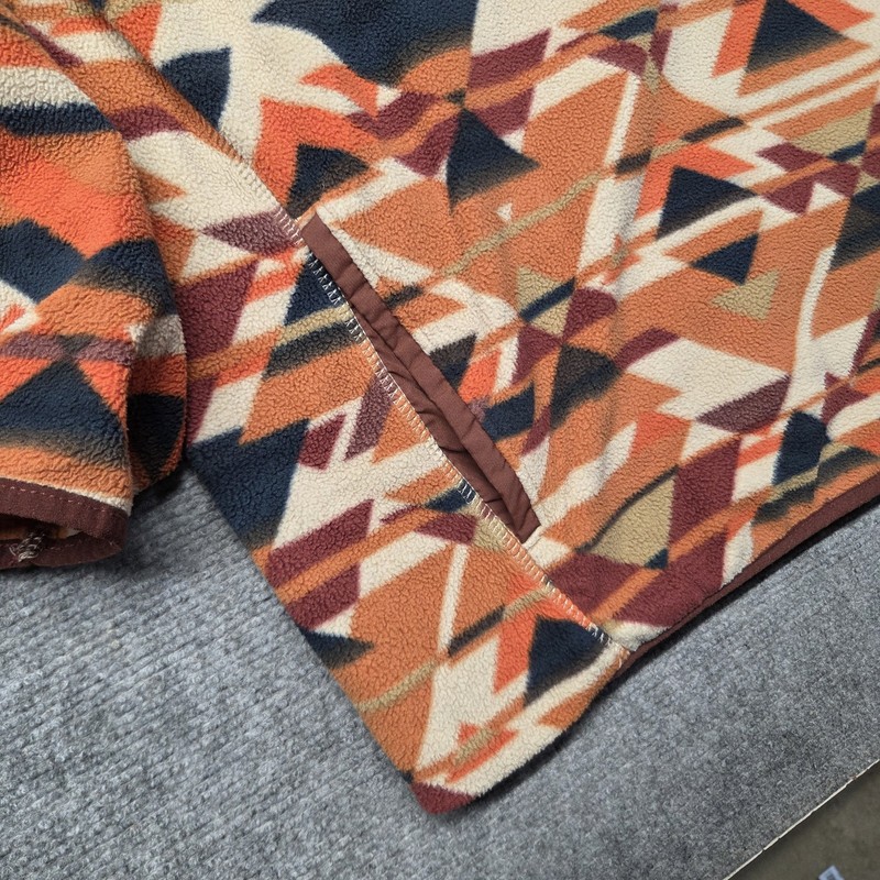 Eddie Bauer Pullover Mens Medium 1/4 Zip Fleece Orange Aztec Geometric Shirt gallery