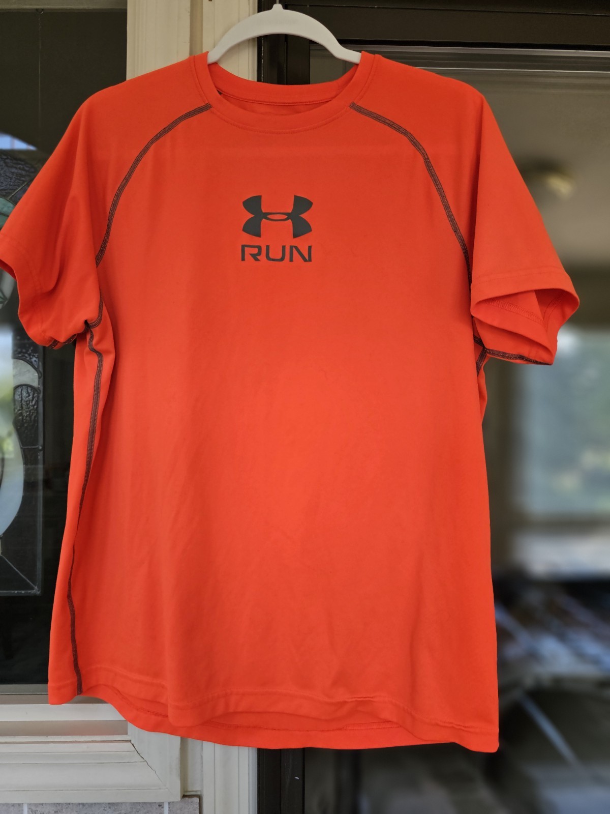 Under Armour HeatGear Orange Mens L Fitted Polyester Logo Crew Neck Run T-Shirt gallery