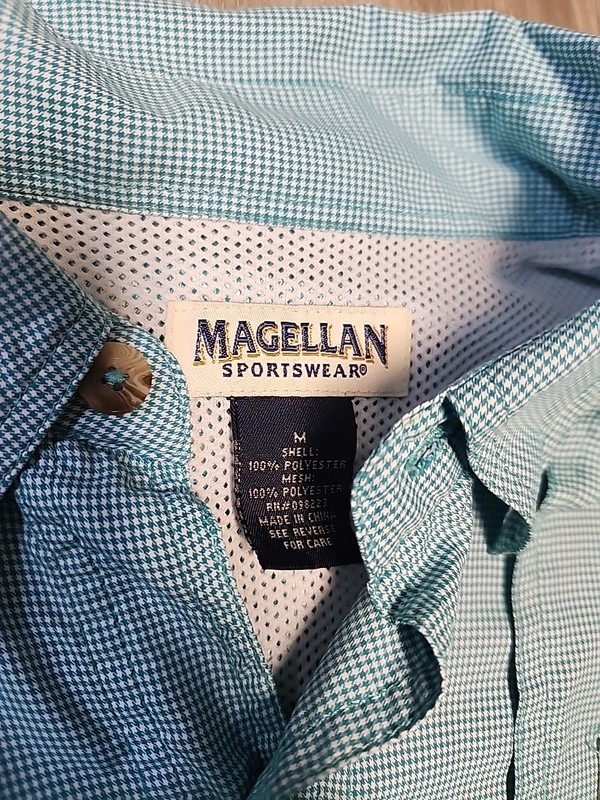 Magellan Aransas Pass Green Micro Check Fishing Vented Lightweight Shirt Mens M gallery